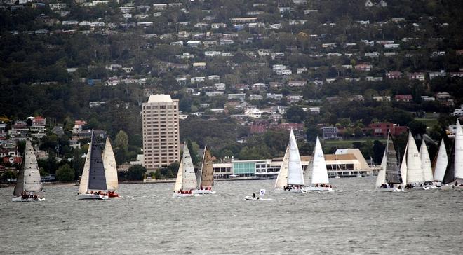 Performance cruising yachts racing towards the Sandy Bay leeward mark in this evening's twilight opener for the Crown Series, Photo Peter Campbell - Crown Series - opening twilight race on River Derwent © Peter Campbell